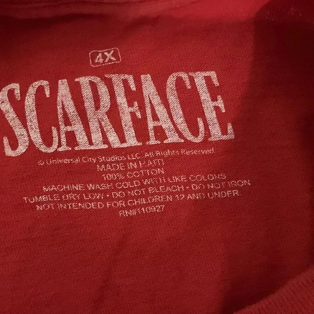 SCARFACE Shirt Tony Montana Men's 4X Red‎ Graphic T Shirt Famous Gangster Tee